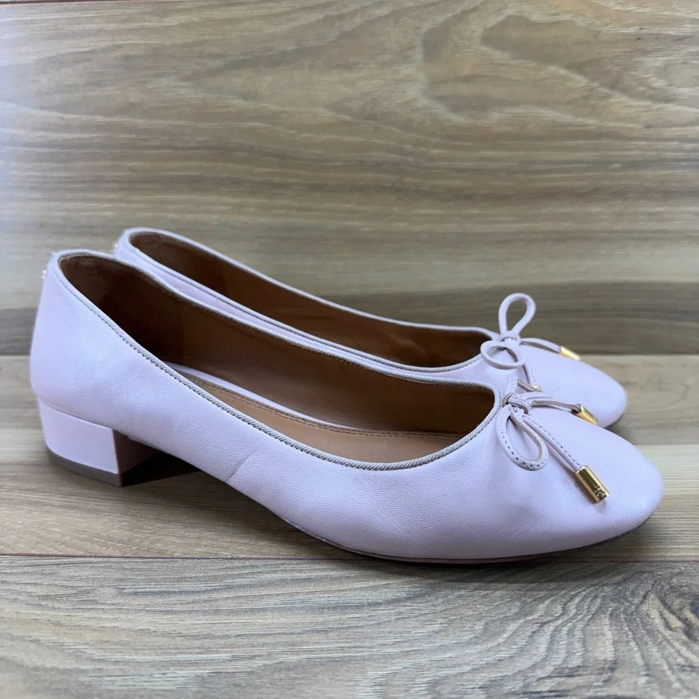 Tory Burch Bow Low Heeled Pumps 8 M Light Pink Soft Leather Chic Office Casual
